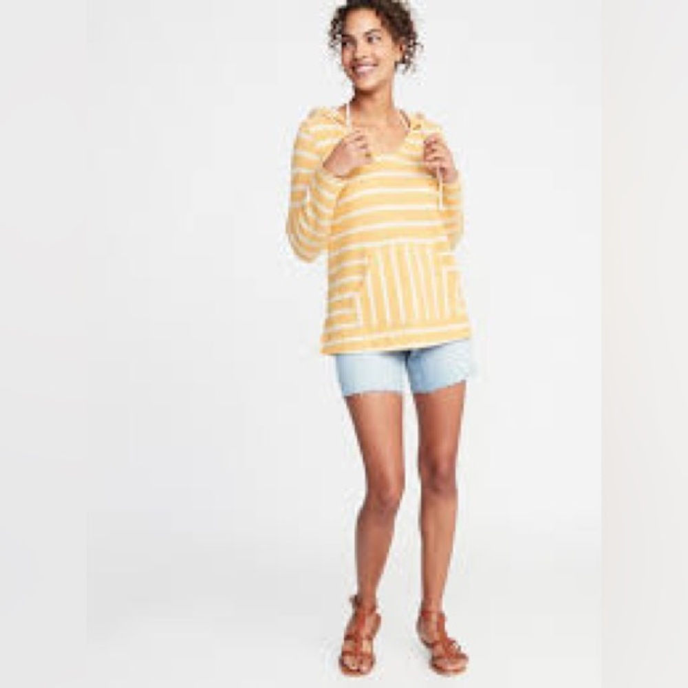 Old Navy Cali Striped Baja Hoodie Yellow White Lightweight Pullover XL - Picture 3 of 13